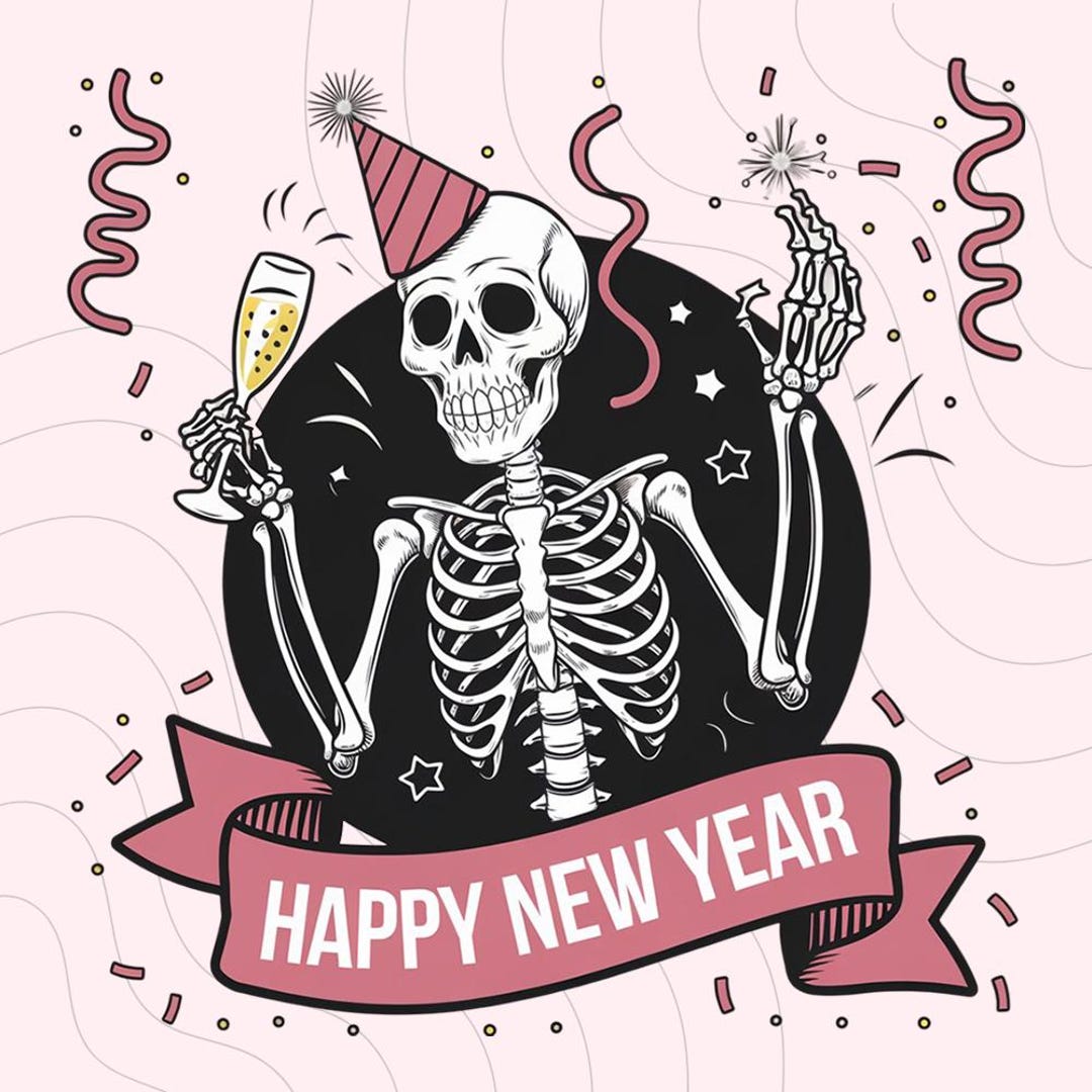 Happy New Year Skeleton Party PNG Festive Gothic Design Ideal for ...