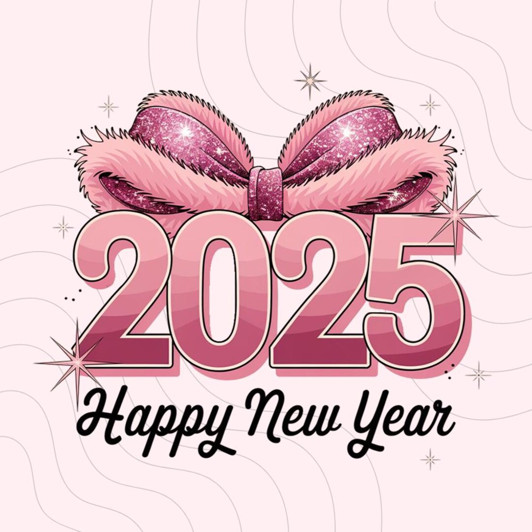 Pink Glam 2025 Bow Design Happy New Year Sparkle PNG Create Unique New ...