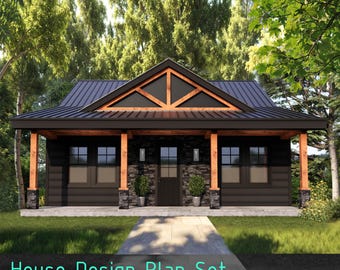 33&#39;x38&#39; House Plans 2bed 1bath House W/Porch Floor Plans House Design Plans - Custom House 1,254SF Farmhouse Cabin Blueprint