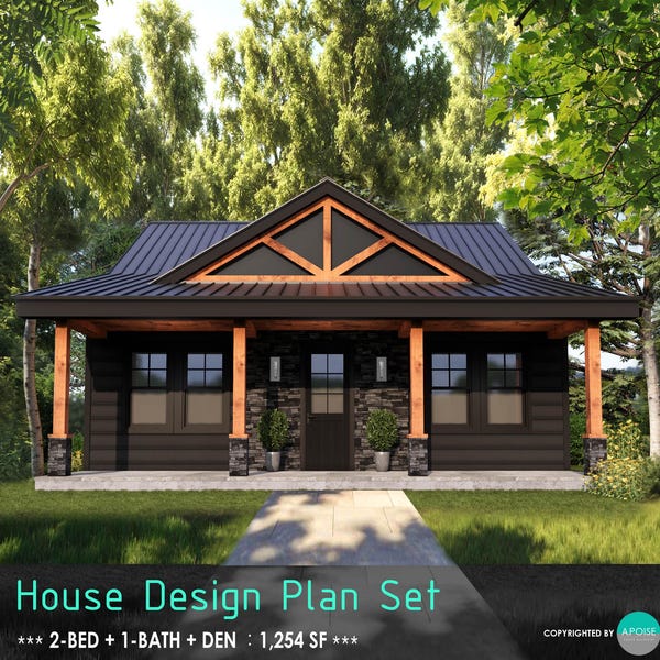 Planos de casa de 33'x38', 2 dormitorios y 1 baño: Plano de cabaña estilo granja de 1254 pies cuadrados (Descarga en PDF)