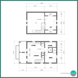 Cabin House Plans With Loft 21'x29' House Plan Set - Custom Tiny House ...