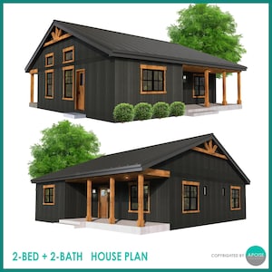 Moderne Kleine Haus-Pläne 2bett 2bad Kleine Hütte Plan W / Veranda Haus Architekturplan Haus Grundrisse Entwurf