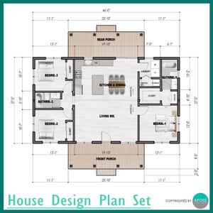 Plattegrond boerderij boerderij 3BED 2BATH pdf-huisontwerpplan - pdf-bestand blauwdruk aangepast huis