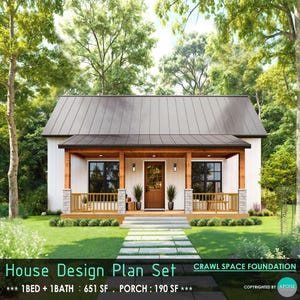 1 Bedroom Cottage House Plans – 651 SF Modern Design (PDF Download) image 1