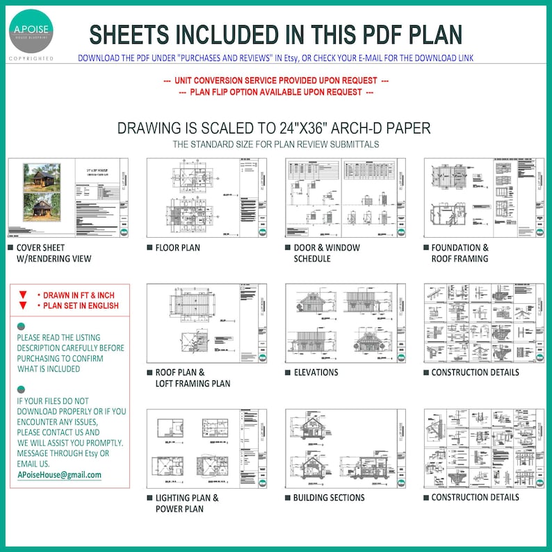 Cabin House Plans with Loft – 757SF Tiny House Blueprint (PDF Set) image 9