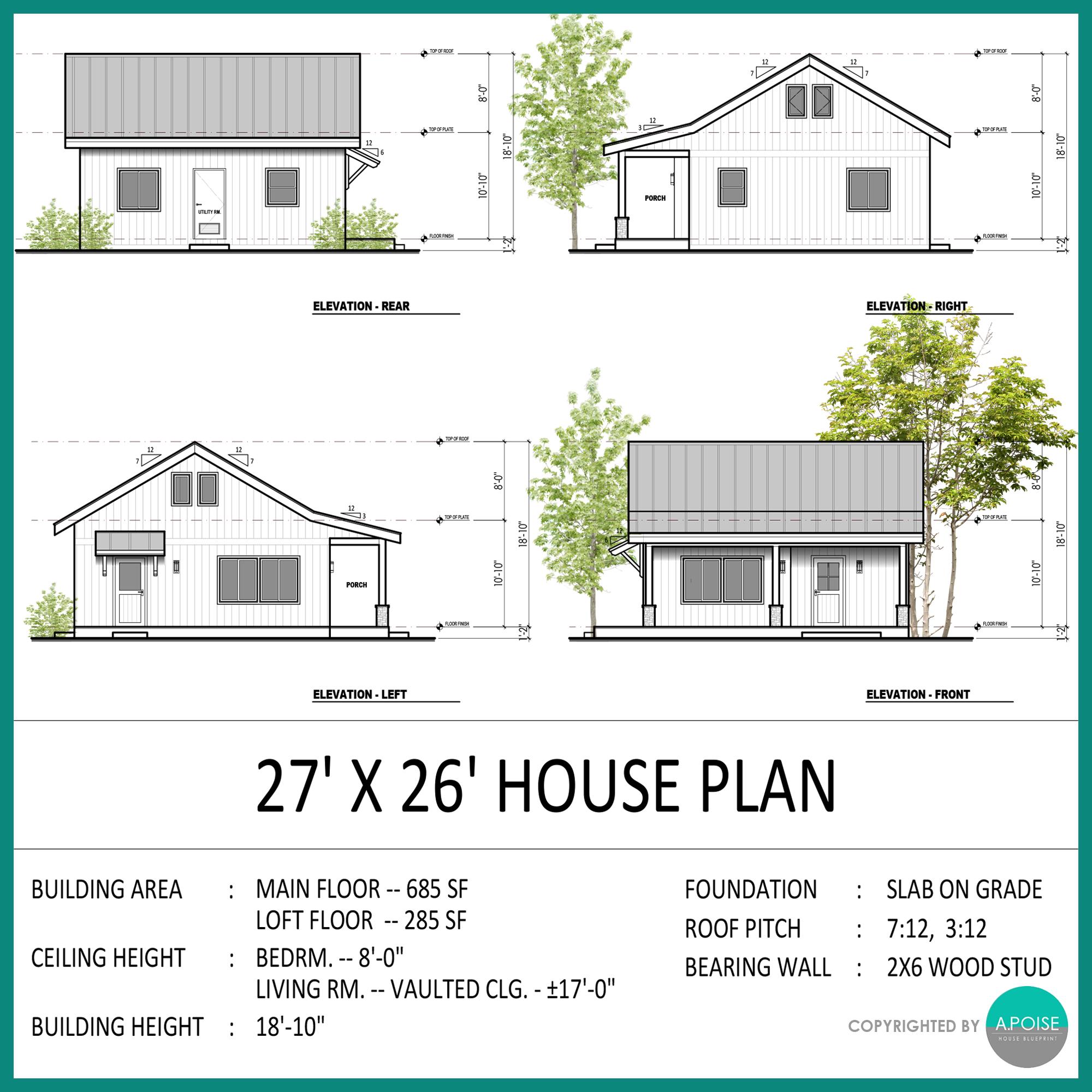 Black Modern Cabin Plans - Custom Small House 970SF Cabin Blueprint ...