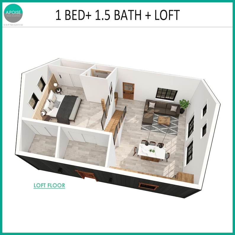 Small House Architectural Plan - Modern Farmhouse Blueprint 1Bed 1.5Bath (PDF Download) image 6