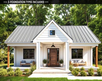 1026SF 38'X27' Farmhouse Small House Plans: 2 Bed, 1.5 Bath Modern House (PDF Download)
