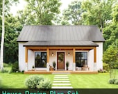 31'x21' Tiny House Plans 1Bedroom House W/Porch - House Floor Plans - Custom Home Design 651SF Farmhouse Cabin Blueprint (PDF Download)