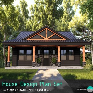 33'x 38' huisplattegronden huis met 2 slaapkamers en 1 badkamer met veranda plattegronden huisontwerpplannen - Custom House 1.254SF blauwdruk boerderijhut