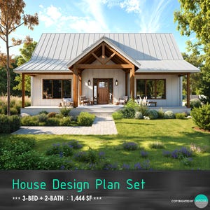 Farmhouse Plans Cabin Plan 3bed 2bath 38'x38' House Architectural Plan Set - Custom Home Plans 1,444SF Ranch House Blueprint PDF