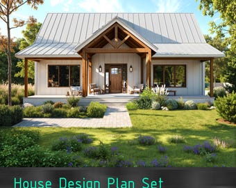 Farmhouse Plans Cabin Plan 3bed 2bath 38'x38' House Architectural Plan Set - Custom Home Plans 1,444SF Ranch House Blueprint PDF