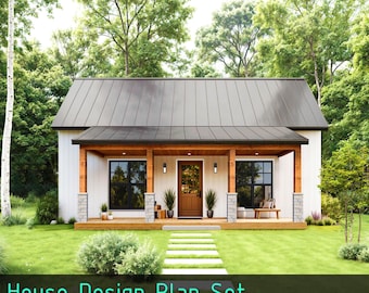 31'x21' Tiny house plans 1Bed 1Bath - House Floor Plan - Home Design 651SF Farmhouse Cabin Blueprint (PDF Download)