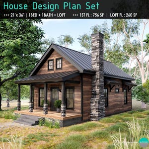 21'x36' Cabin Plans With Loft - Small House Plans Blueprint - Modern ...