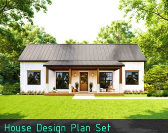 46'x27' House Plans 3bed 2bath Design Building Plans Blueprint - 1,242SF Cabin Plan (PDF Download)