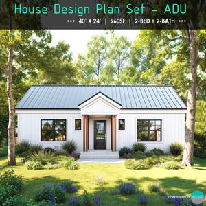 Plano de casa pequeña de 40' x 24', 960 pies cuadrados, 2 dormitorios, 2 baños, ADU, planos de planta, diseño de casa personalizado (descarga en PDF)