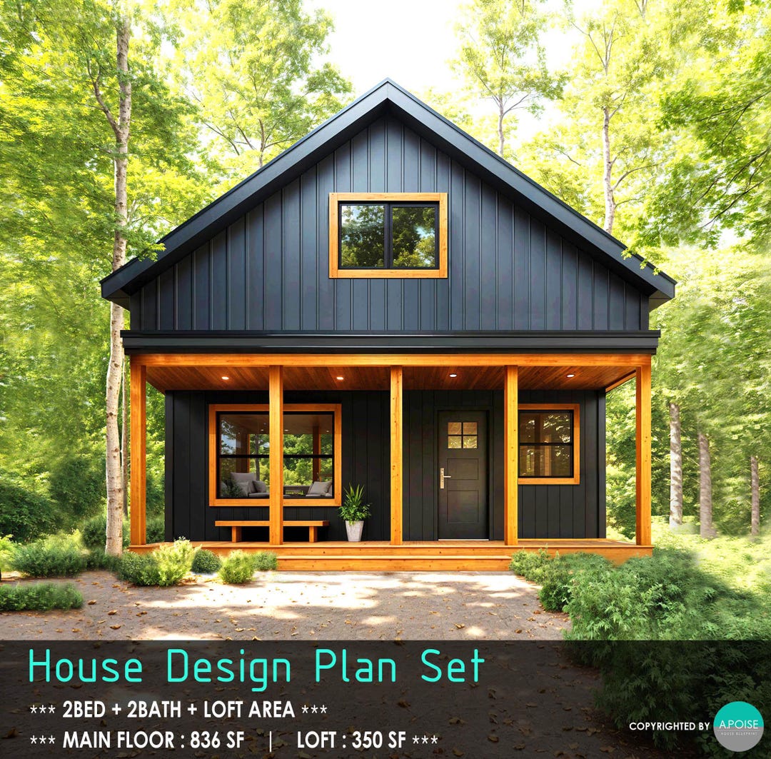 Modern House Plans With Loft - 22'x45' Small Cabin - 2 Bedroom House ...