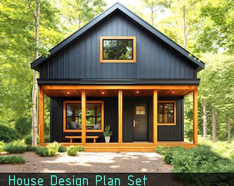 Modern House Plans with Loft - 22'x45' Small Cabin - 2 Bedroom House Blueprint (PDF Download)