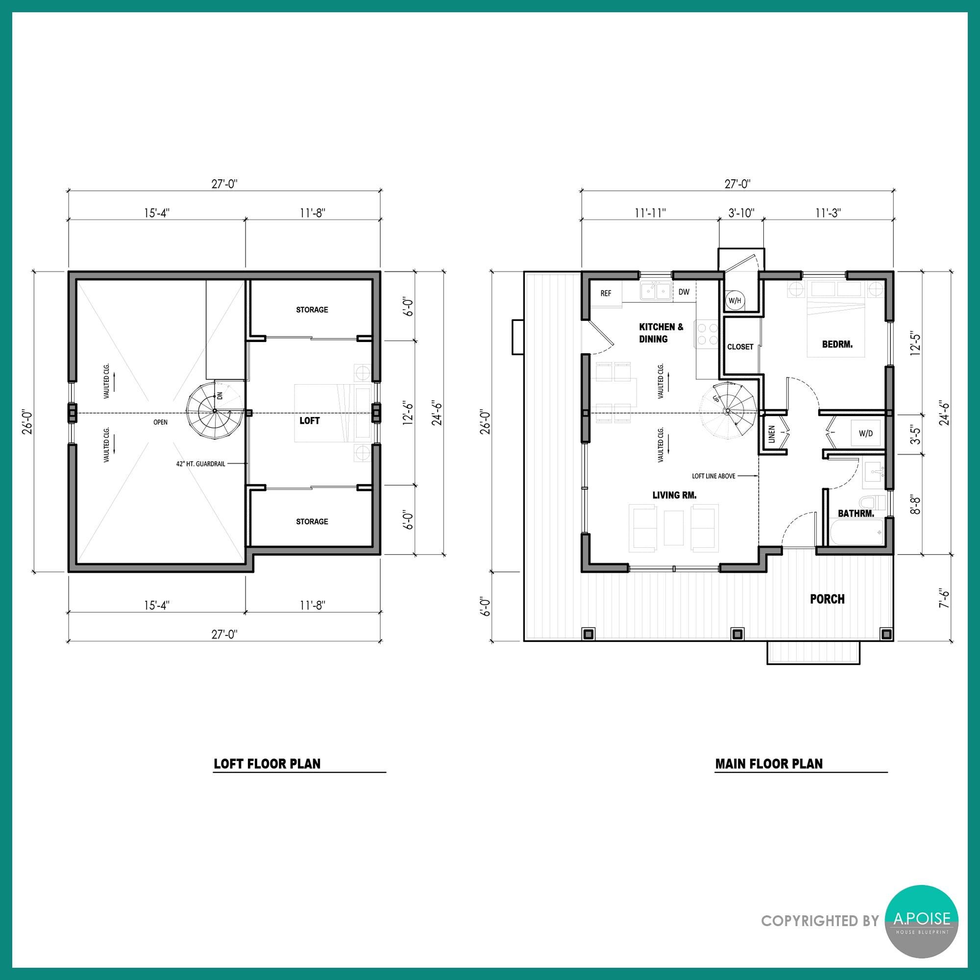 Black Modern Cabin Plans - Custom Small House 970SF Cabin Blueprint ...