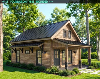 21'x29' Cabin House Plans with Loft House Design Plan PDF set - Custom Tiny House 757SF Blueprint (PDF Download)