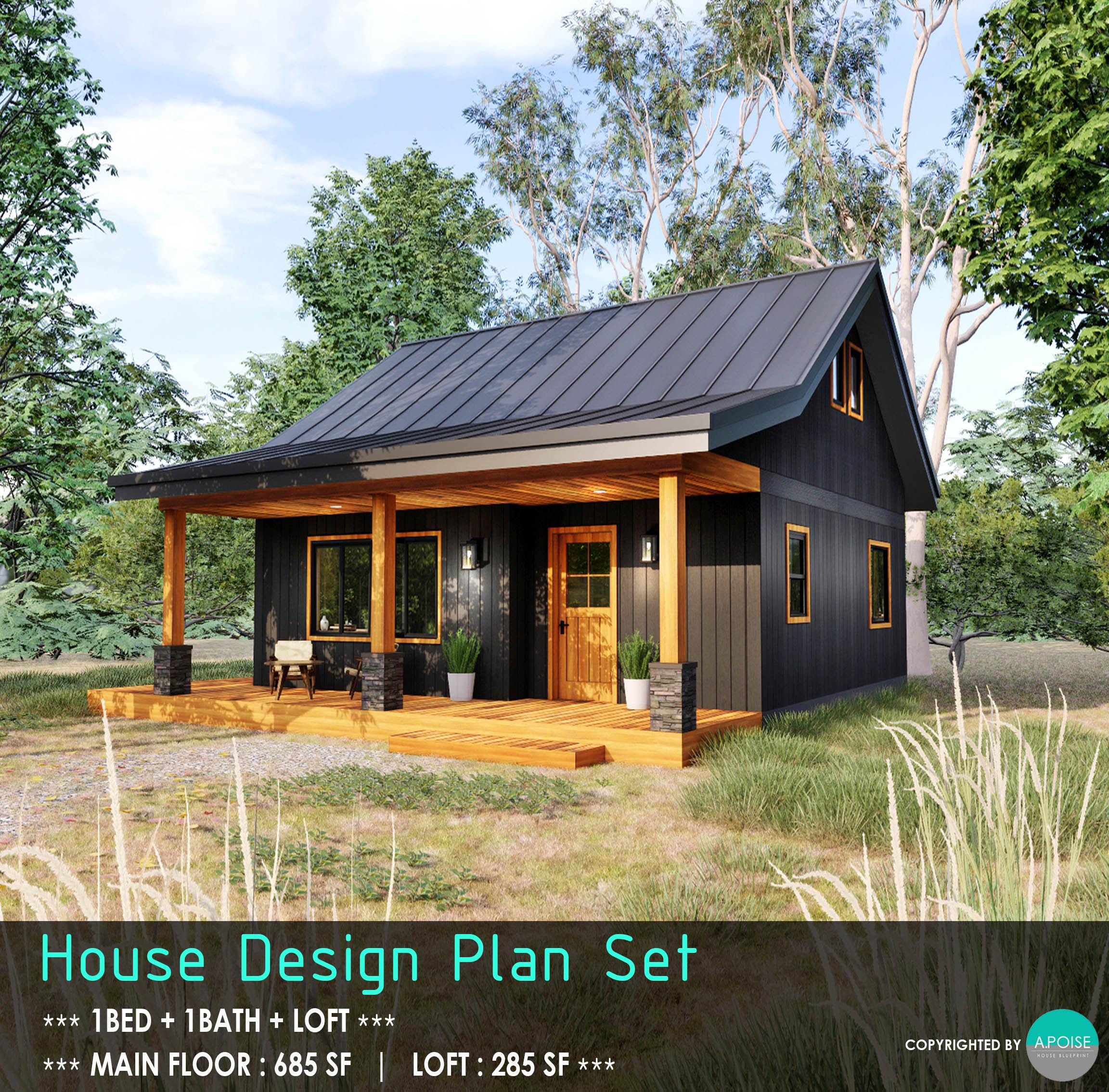 Cabin Plans With Loft 27'x26' House Plan Set - Custom Small House 970SF ...