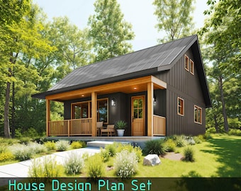 Cabin Plans with Loft 27'x26' House Plan Set - Custom Tiny House 970SF Cabin Plans House Blueprint, Modern House (PDF Download)
