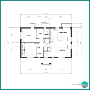 960 SF ADU House Plans – 2 Bed 2 Bath, Modern Small Home (PDF) image 2