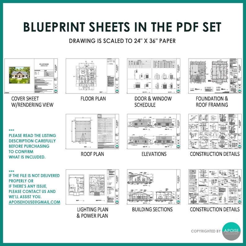Chapter Blue Print Sheets 3bed 2bath House: 38'x38' Modern Farmhouse - Small Cottage Home ...