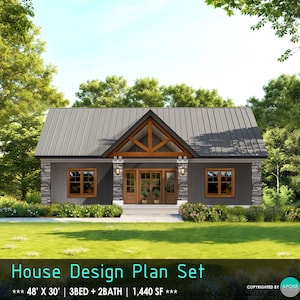48x30 Farmhouse Cottage House Plans: 3 Bed, 2 Bath, 1440 SF (PDF Download)