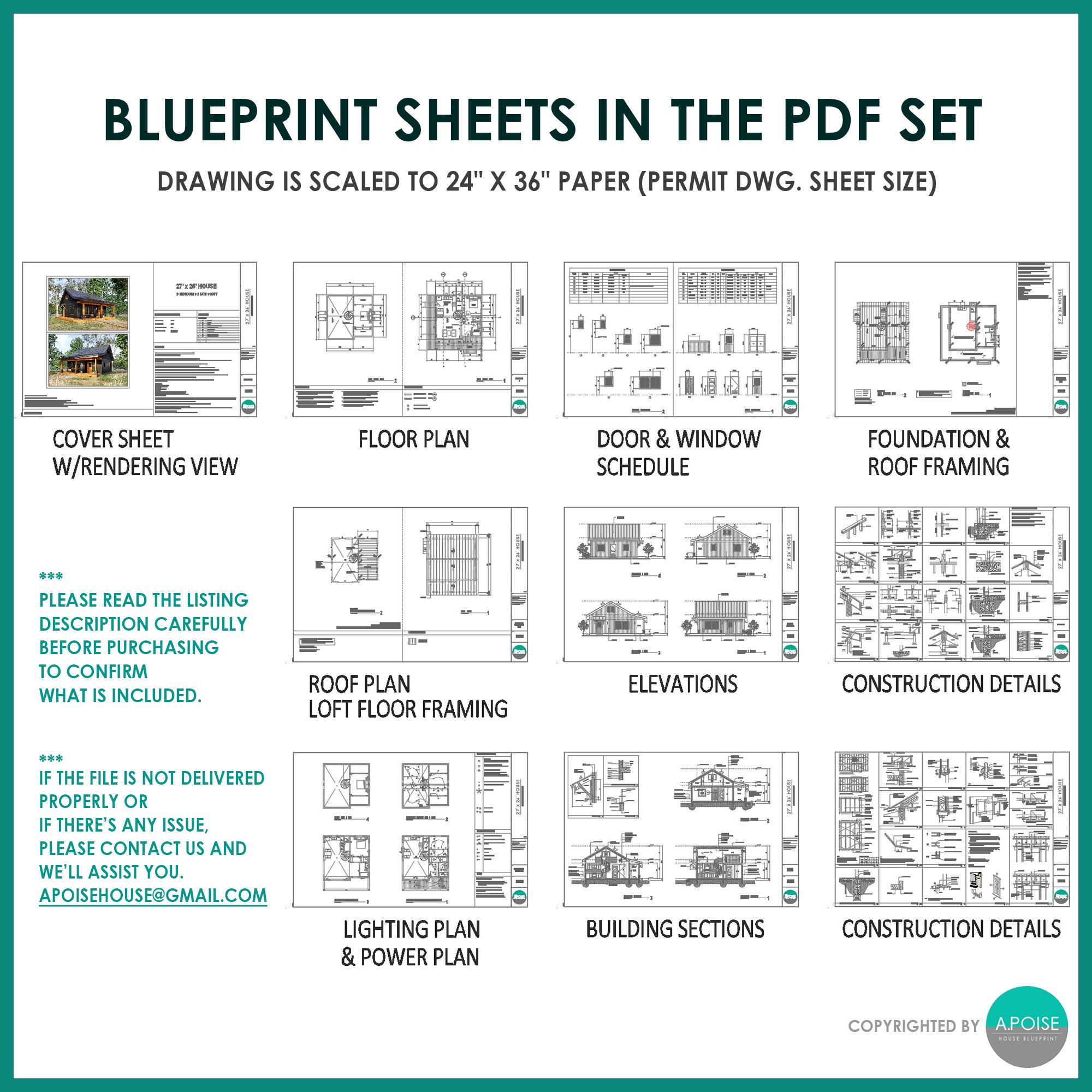 Black Modern Cabin Plans - Custom Small House 970SF Cabin Blueprint ...