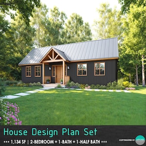 2Bedroom House Plans Set Home Design Pläne PDF- Custom Farmhouse 1.134SF Cottage House Plan Blueprint