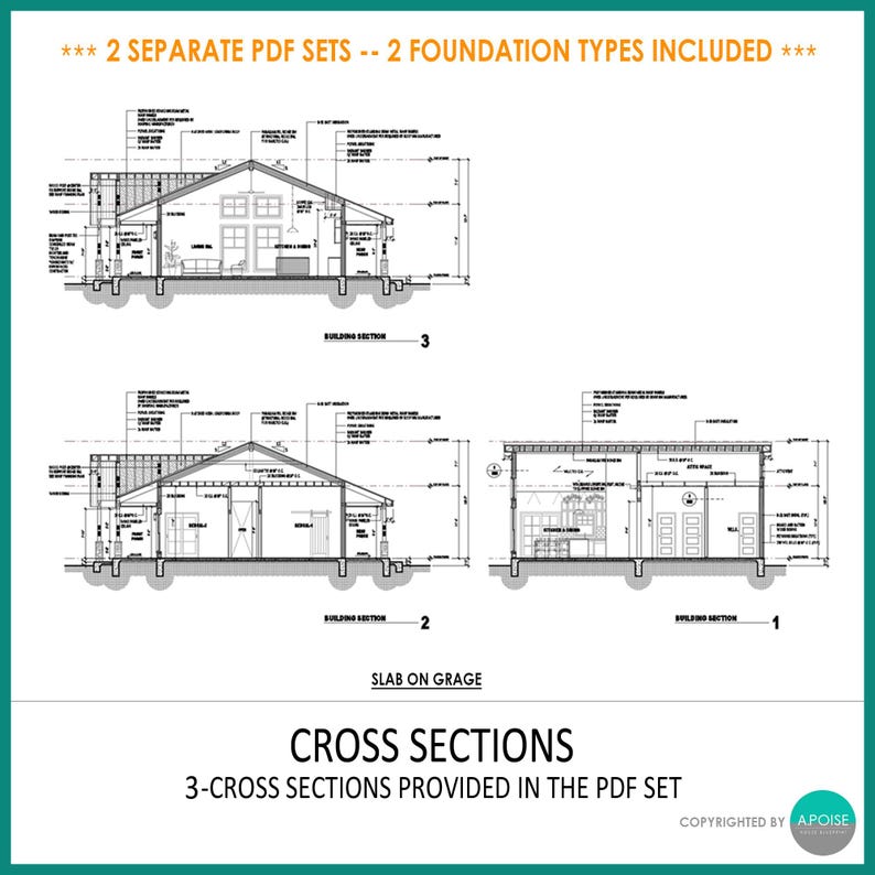 40'x30' 1,200SF Farmhouse Blueprint 2Bed 2Bath Small House Design Architectural Plan - Modern House Floor Plans (PDF Download) image 9