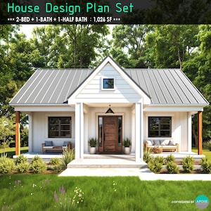Tiny House Plans 2bed 2bath House W/Porch Floor Plans House Design Plans - Custom Home Plan 1,026SF ADU Small Cabin Plans Blueprint