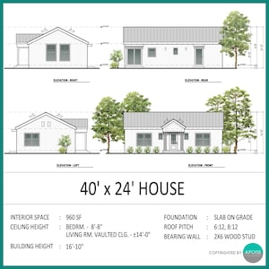 960 SF ADU House Plans – 2 Bed 2 Bath, Modern Small Home (PDF) image 3