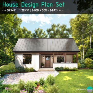 38&#39;x41&#39; Small House Plans 2bed 2bath House W/Porch Floor Plans House Design Plans - Custom House 1,225SF Farmhouse Cabin House Blueprint