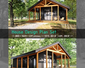 Cabin House Plan – 32'x34' Design with Loft (PDF)