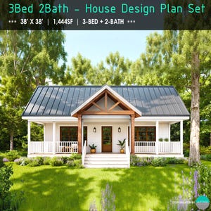 3 slaapkamers en 2 badkamers 38'x38' moderne boerderijplattegronden plattegrond kleine woning - aangepaste cottage huisplannen 1,444SF blauwdruk boerderij boerderij (pdf)
