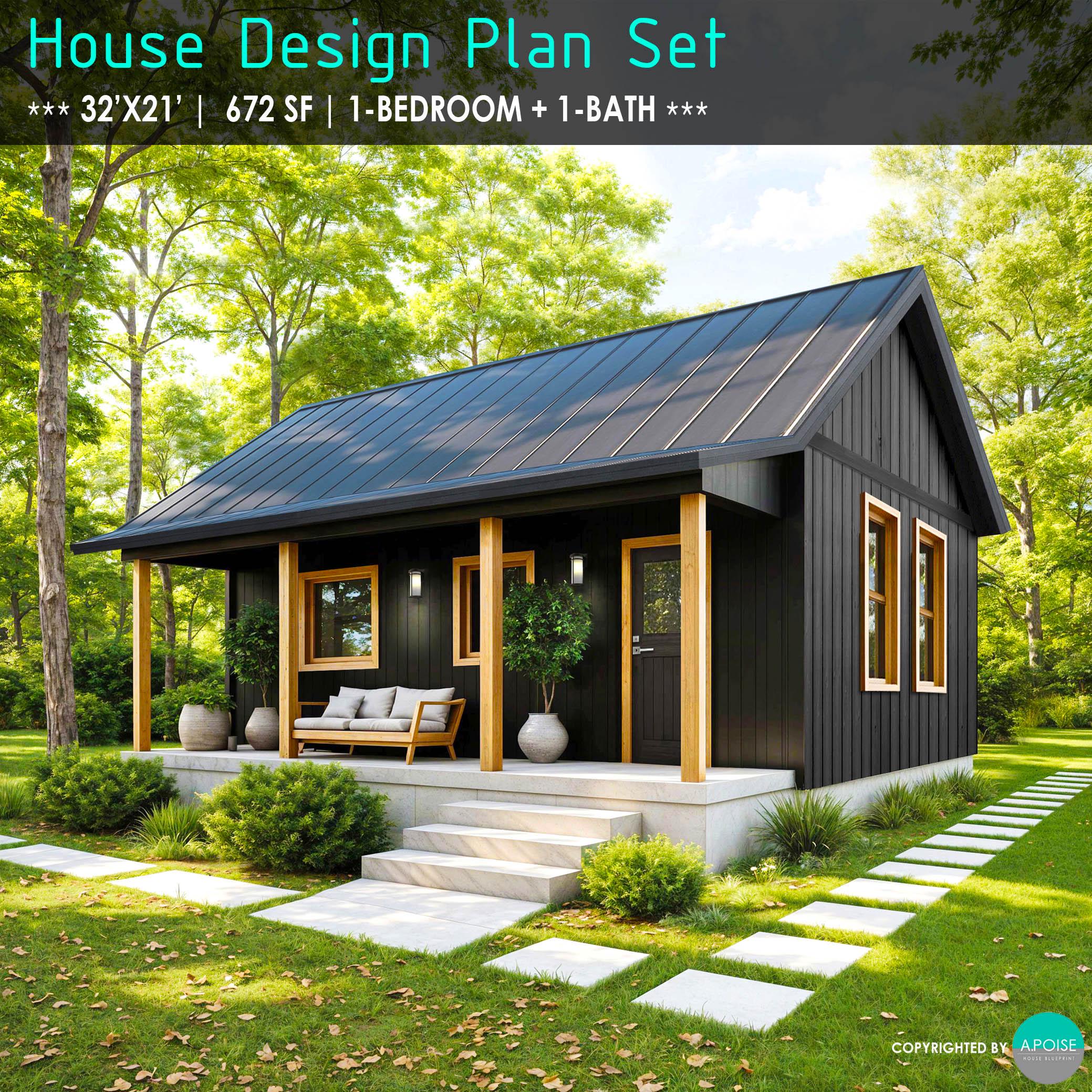 Modern Cabin Architectural Plans, Grey Timber Cladding (52 Pages