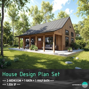 38&#39;x27&#39; Kleine Haus Pläne Blueprint 2 Schlafzimmer Cabin Plans PDF Haus Design Pläne - Kleines Gästehaus Grundriss Build 1,026SF
