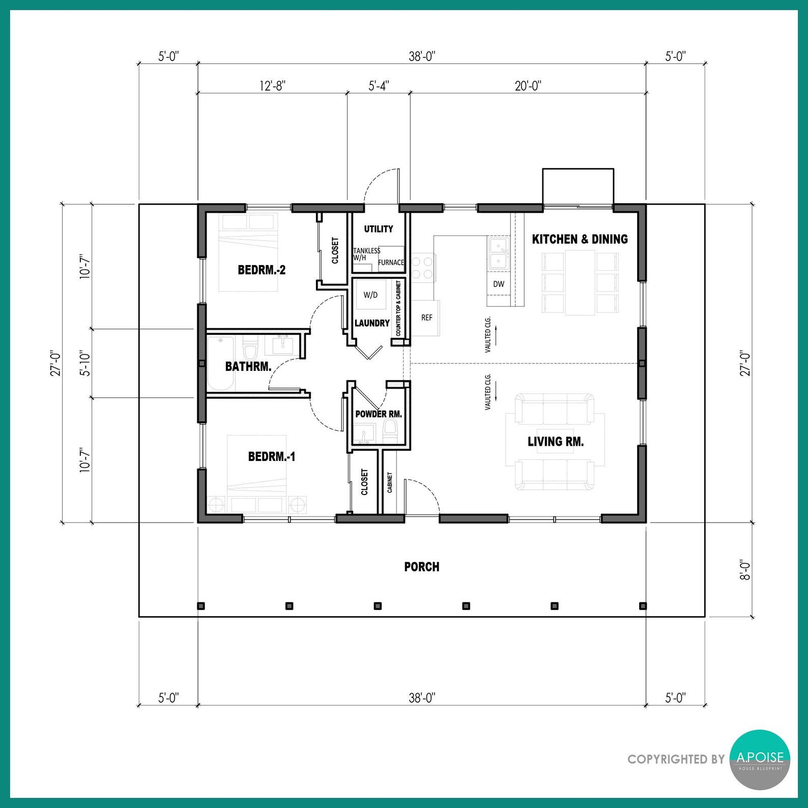2 Bedroom Cabin House Plans – Small Home Blueprint (PDF) - Etsy