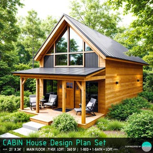 Small Cabin Plan with Loft – Modern House Blueprint (PDF)