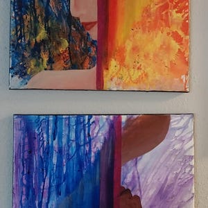 The Sun and The Moon, Original Acrylic Paintings (Dyptich)
