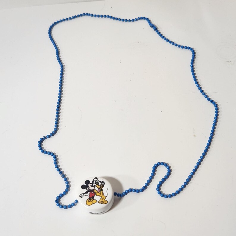 Vintage Disney Mickey Mouse Pluto Blue Ball Chain Necklace White Pendant gumball image 2