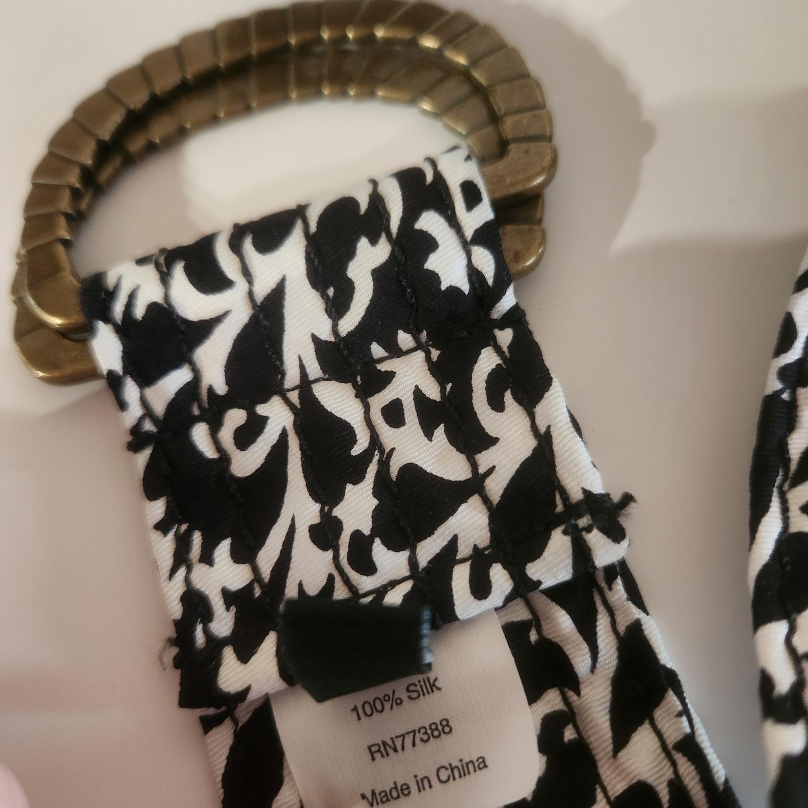 J Crew Y2k 100% Silk Belt Black White Damask Print Gold Tone  display picture 3