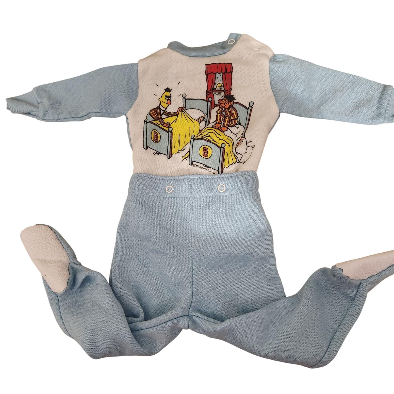 Vintage Sesame Street Baby Footed Pajamas 6-12 or more Blue Bert and Ernie