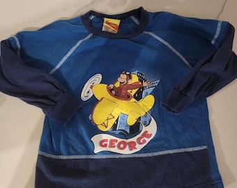 Seltene Vintage Curious George Jungen Langarm Shirt Größe 6X y2k Kinder retro