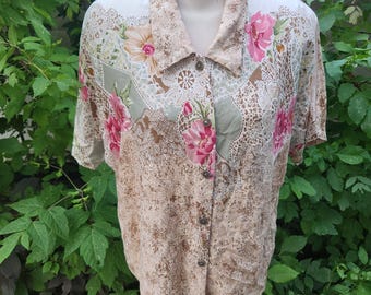 80s Jane Lane Collection large/xl Floral Button Down Top Vintage Rayon blouse