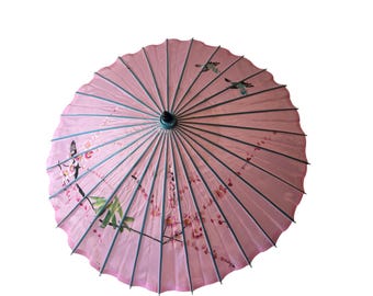 Vintage roze kersenbloesem bamboe parasol handgeschilderde bloemen papieren paraplu