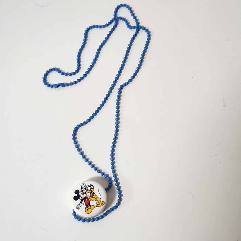 Vintage Disney Mickey Mouse Pluto Blue Ball Chain Necklace White Pendant gumball image 4