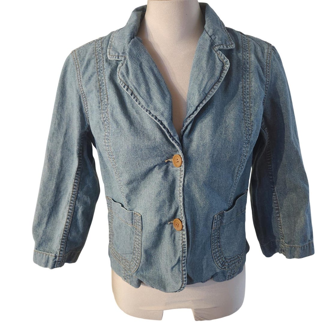 Y2k Jacob Connexion Denim Jean Blazer Jacket 34 Sleeve Light Wash Large ...